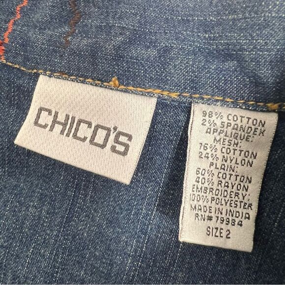 Vintage Chicos Patchwork Denim Embroidered Beaded Sequin Colorful Abstract Vest - Picture 6 of 11